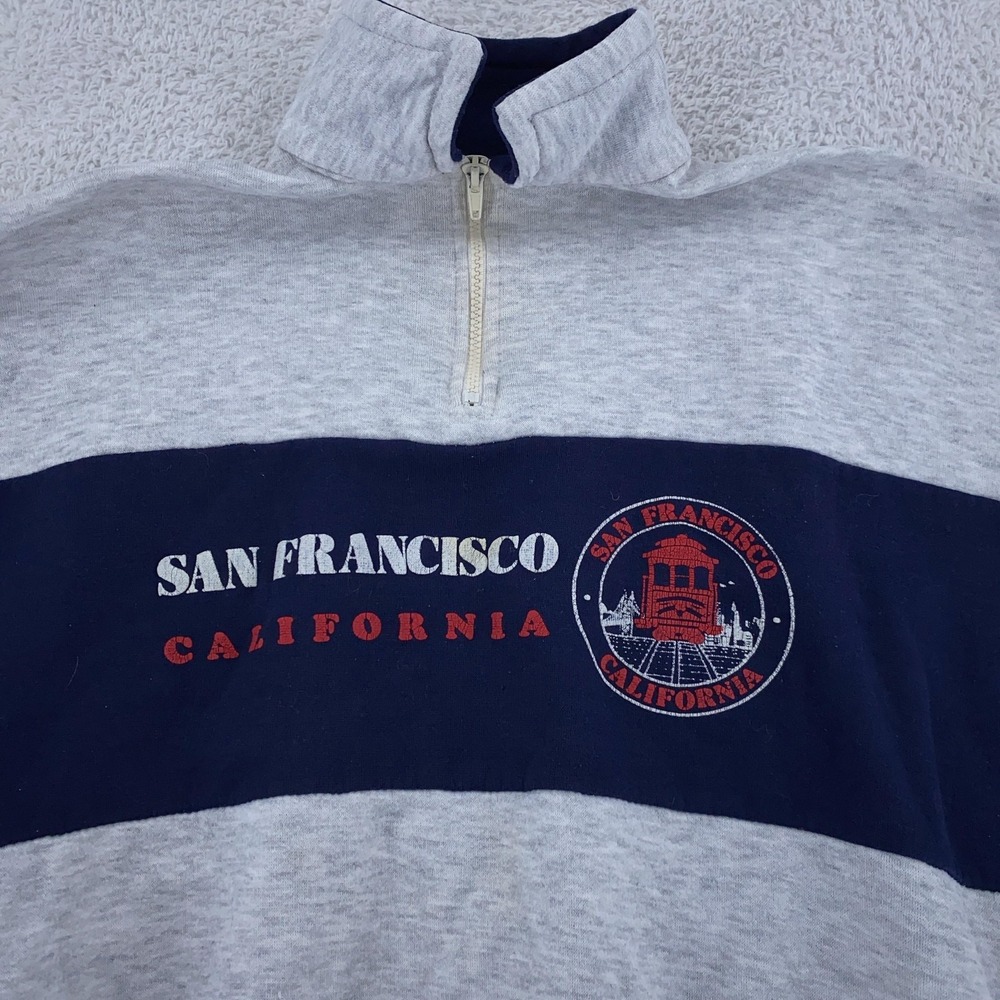 Vtg 90s San Francisco California Quarter Zip Color Block Sweatshirt Mens BOXY M‎